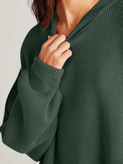 Double Take Side Slit Round Neck Long Sleeve Sweater - Florida Guy