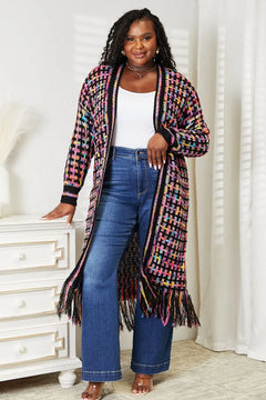 Angel Wings Full Size Multicolored Open Front Fringe Hem Cardigan - Florida Guy