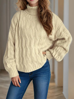 Cable-Knit Turtleneck Long Sleeve Sweater - Florida Guy