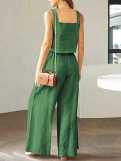 Square Neck Top and Wide Leg Pants Set - Florida Guy