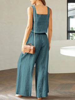 Square Neck Top and Wide Leg Pants Set - Florida Guy