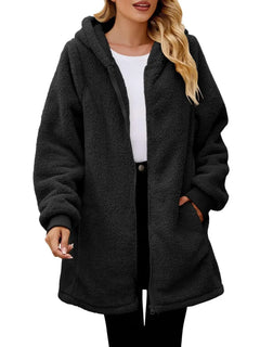 Fuzzy Pocketed Zip Up Long Sleeve Hooded Jacket - Florida Guy