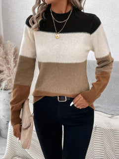 Color Block Mock Neck Long Sleeve Sweater - Florida Guy