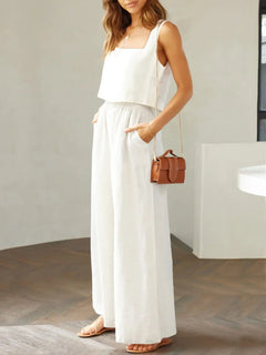 Square Neck Top and Wide Leg Pants Set - Florida Guy