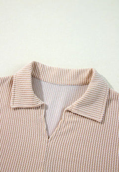 Texture Collared Neck Long Sleeve Blouse - Florida Guy