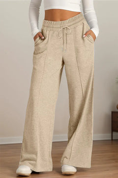 Drawstring Elastic Waist Wide Leg Pants - Florida Guy