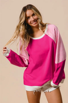 Striped Round Neck Long Sleeve Sweatshirt - Florida Guy