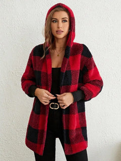 Plaid Long Sleeve Hooded Coat - Florida Guy