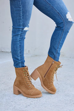 Forever Link Lace-Up Zipper Detail Block Heel Boots - Florida Guy