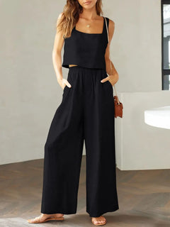 Square Neck Top and Wide Leg Pants Set - Florida Guy