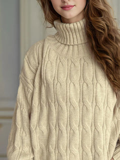 Cable-Knit Turtleneck Long Sleeve Sweater - Florida Guy