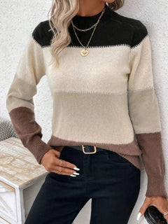 Color Block Mock Neck Long Sleeve Sweater - Florida Guy