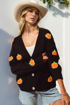 Double Take Full Size Pumpkin Button Up Long Sleeve Cardigan - Florida Guy