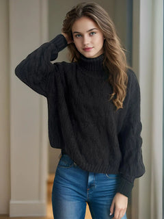 Cable-Knit Turtleneck Long Sleeve Sweater - Florida Guy