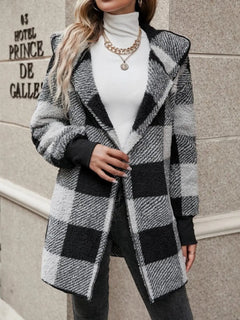 Plaid Long Sleeve Hooded Coat - Florida Guy