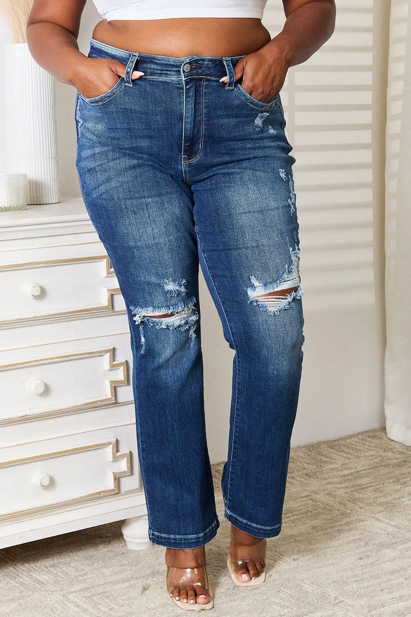 Judy Blue Full Size Mid Rise Hand Sand & Destroy Bootcut Jeans - Florida Guy