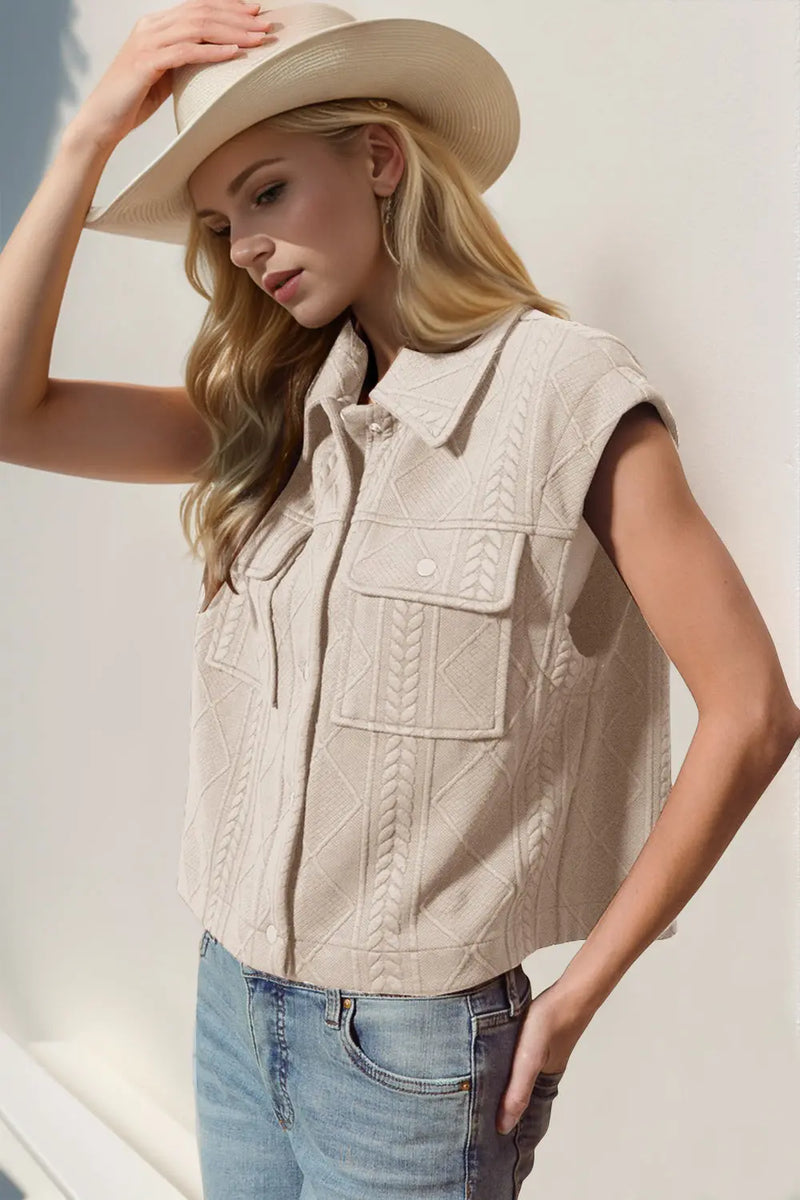 Double Take Snap Down Texture Crop Vest - Florida Guy