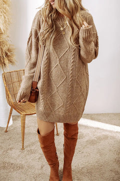 Cable-Knit Round Neck Sweater Dress - Florida Guy