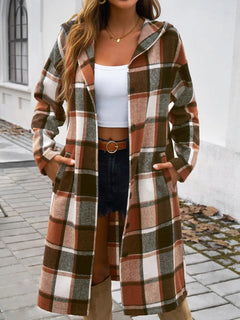 Devine Plaid Long Sleeve Hooded Coat - Florida Guy