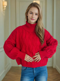 Cable-Knit Turtleneck Long Sleeve Sweater - Florida Guy