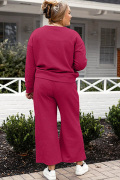 Double Take Full Size Textured Long Sleeve Top and Drawstring Pants Set - Florida Guy