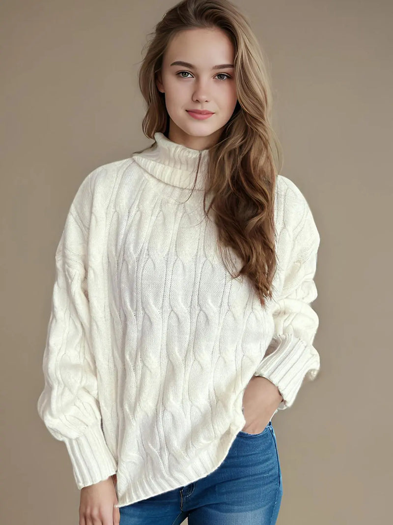 Cable-Knit Turtleneck Long Sleeve Sweater - Florida Guy