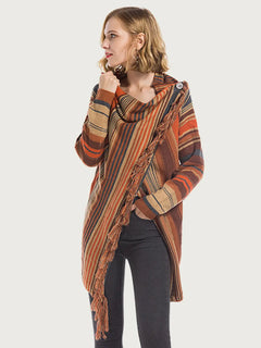 Angel Wings Tassel Striped Open Front Long Sleeve Cardigan - Florida Guy