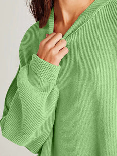 Double Take Side Slit Round Neck Long Sleeve Sweater - Florida Guy