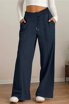 Drawstring Elastic Waist Wide Leg Pants - Florida Guy