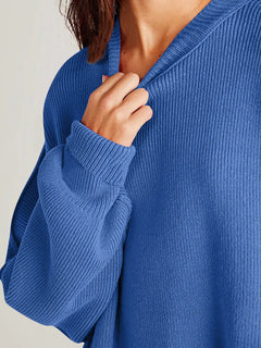 Double Take Side Slit Round Neck Long Sleeve Sweater - Florida Guy