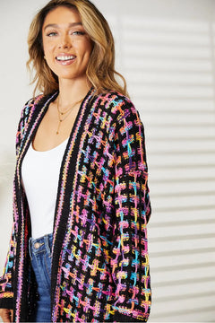 Angel Wings Full Size Multicolored Open Front Fringe Hem Cardigan - Florida Guy