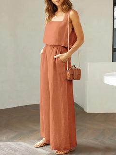 Square Neck Top and Wide Leg Pants Set - Florida Guy