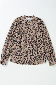 Leopard Notched Long Sleeve Blouse - Florida Guy