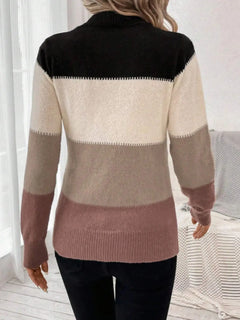 Color Block Mock Neck Long Sleeve Sweater - Florida Guy