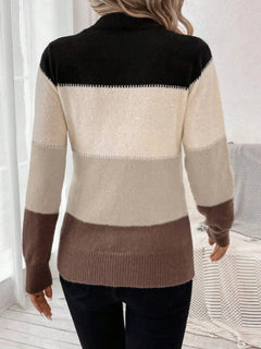 Color Block Mock Neck Long Sleeve Sweater - Florida Guy