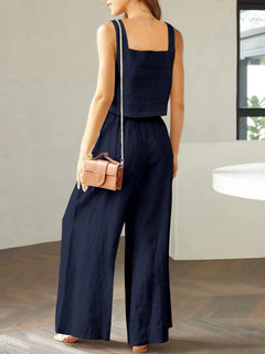 Square Neck Top and Wide Leg Pants Set - Florida Guy