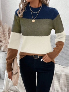 Color Block Mock Neck Long Sleeve Sweater - Florida Guy