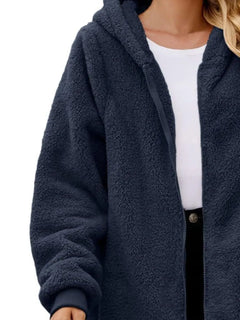 Fuzzy Pocketed Zip Up Long Sleeve Hooded Jacket - Florida Guy