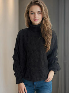 Cable-Knit Turtleneck Long Sleeve Sweater - Florida Guy