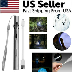 5" LED USB Rechargeable Mini Tactical Flashlight Stainless Steel Torch Pen Light Florida Guy